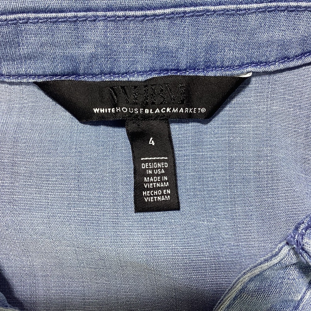 White House Black Market Light Blue Ruched Button-Front Chambray Shirt - Picture 6 of 14